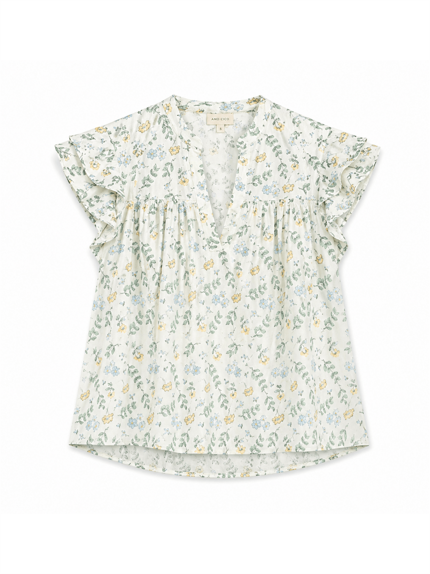 Betty Top - Blue Yellow Flower - at home