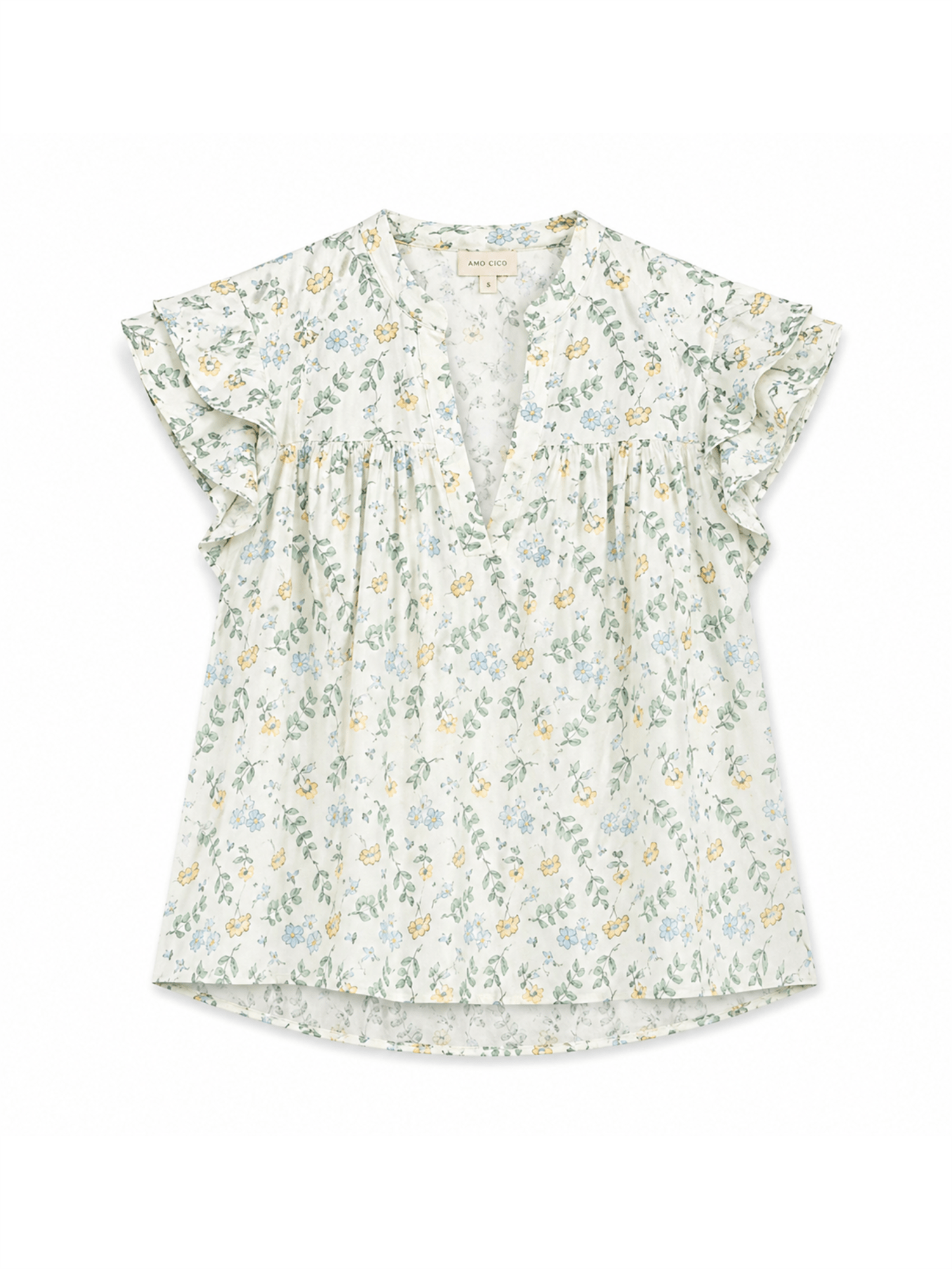 Betty Top - Blue Yellow Flower - at home