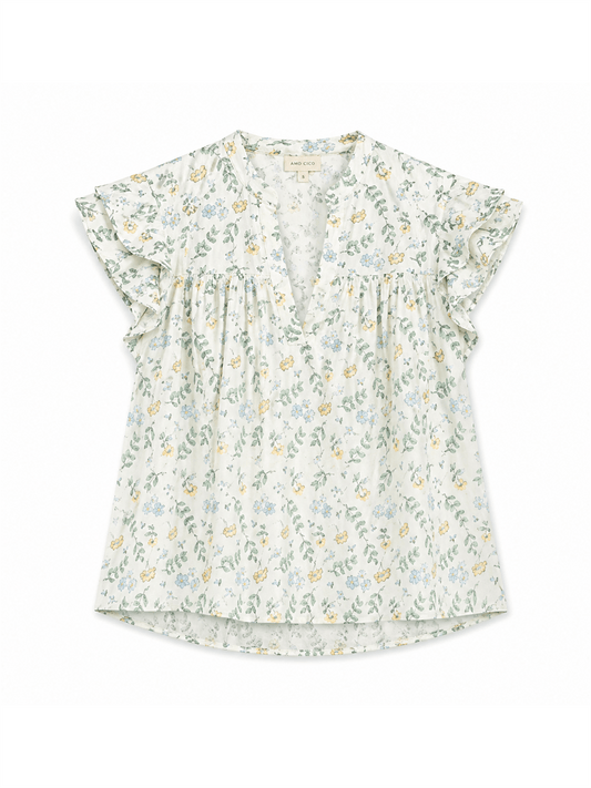 Betty Top - Blue Yellow Flower - at home