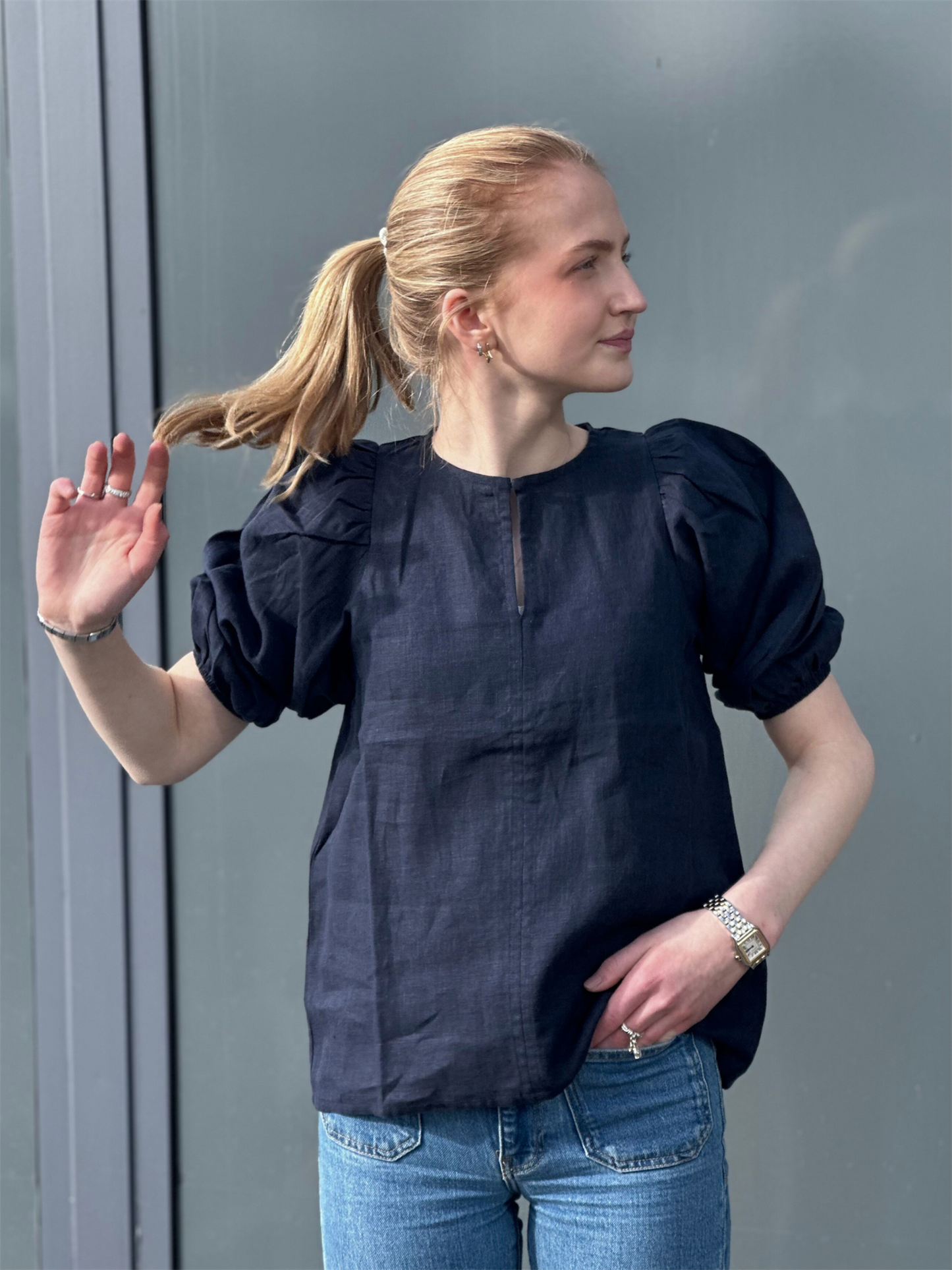 Anna Linen Top - Navy