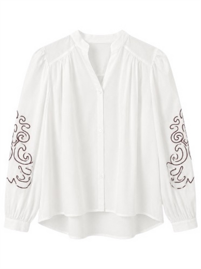 Embroidery Shirt - White/Maroon