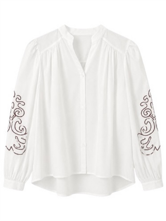Embroidery Shirt - White/Maroon