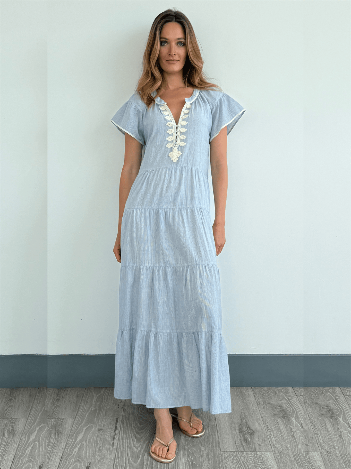 Camelia Dress - Blue Stripes - at home