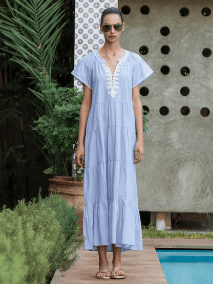 Camelia Dress - Blue Stripes - at home