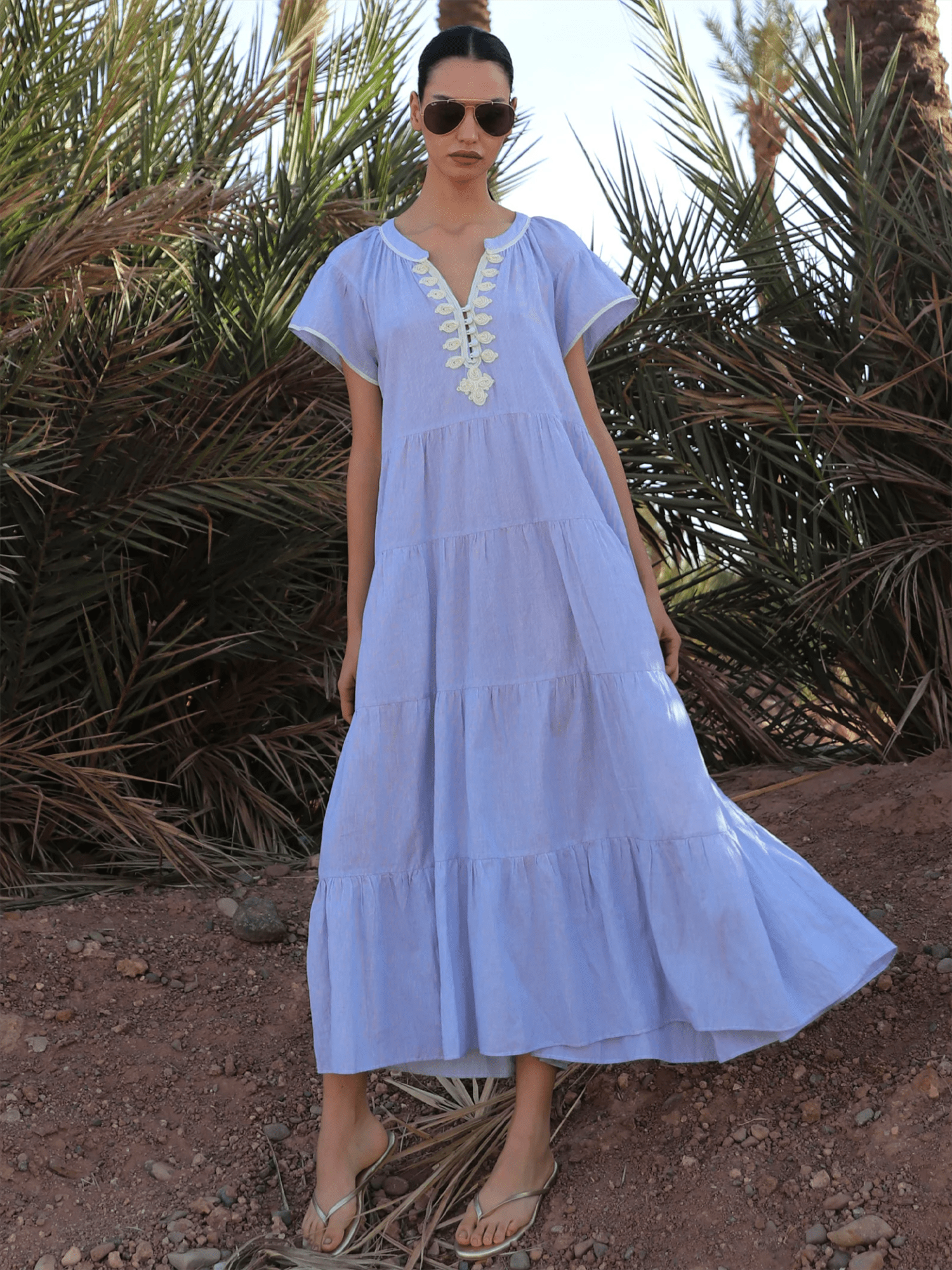 Camelia Dress - Blue Stripes - at home