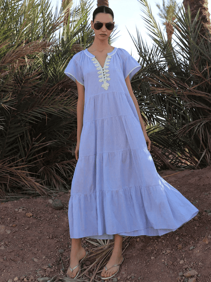 Camelia Dress - Blue Stripes - at home