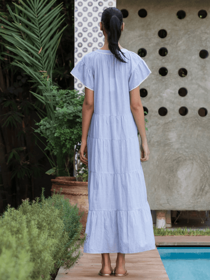 Camelia Dress - Blue Stripes - at home