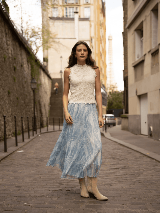 Catalina Floral Lace Top - White - at home