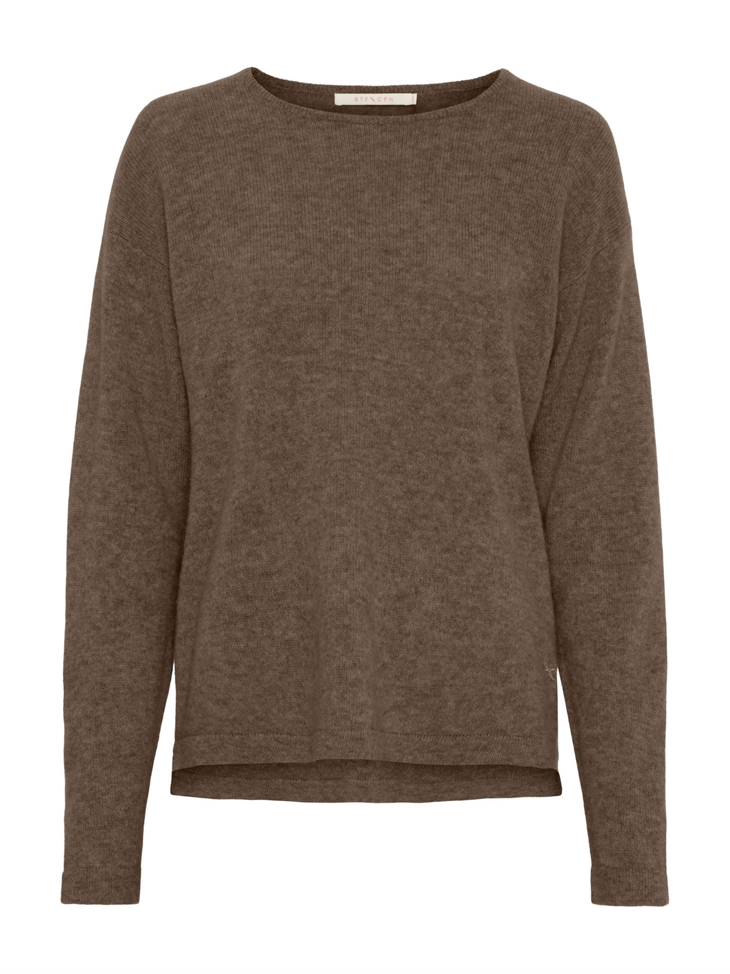 Pure Cashmere Pullover W/ Boat Neck - Brown Melange