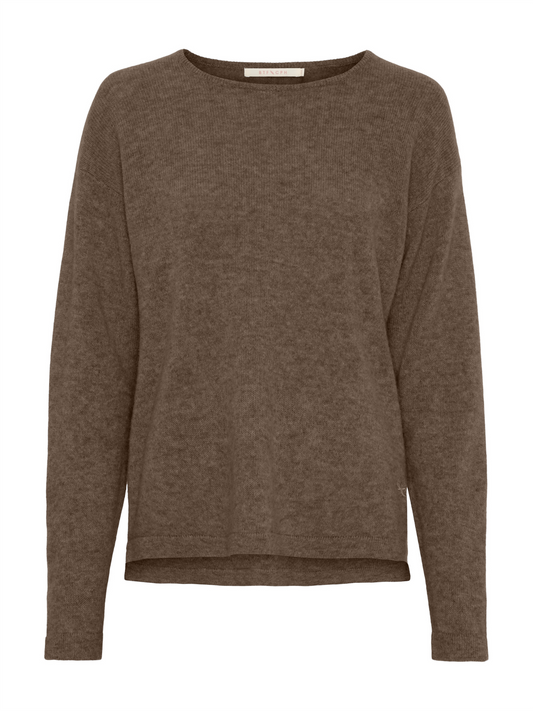 Pure Cashmere Pullover W/ Boat Neck - Brown Melange