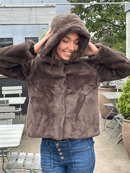 Charlie Fake Fur Jacket - Brown - at home