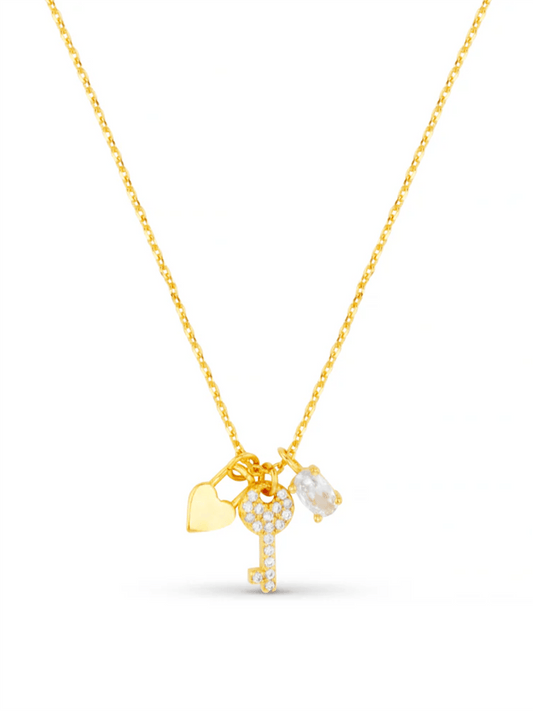 Charm Cluster Necklace - Gold - at home