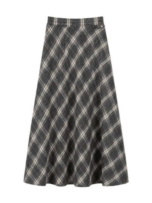 Check Skirt Long - Grey - at home