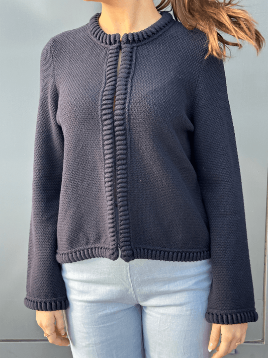 Claire Cotton Cardigan - Navy - at home