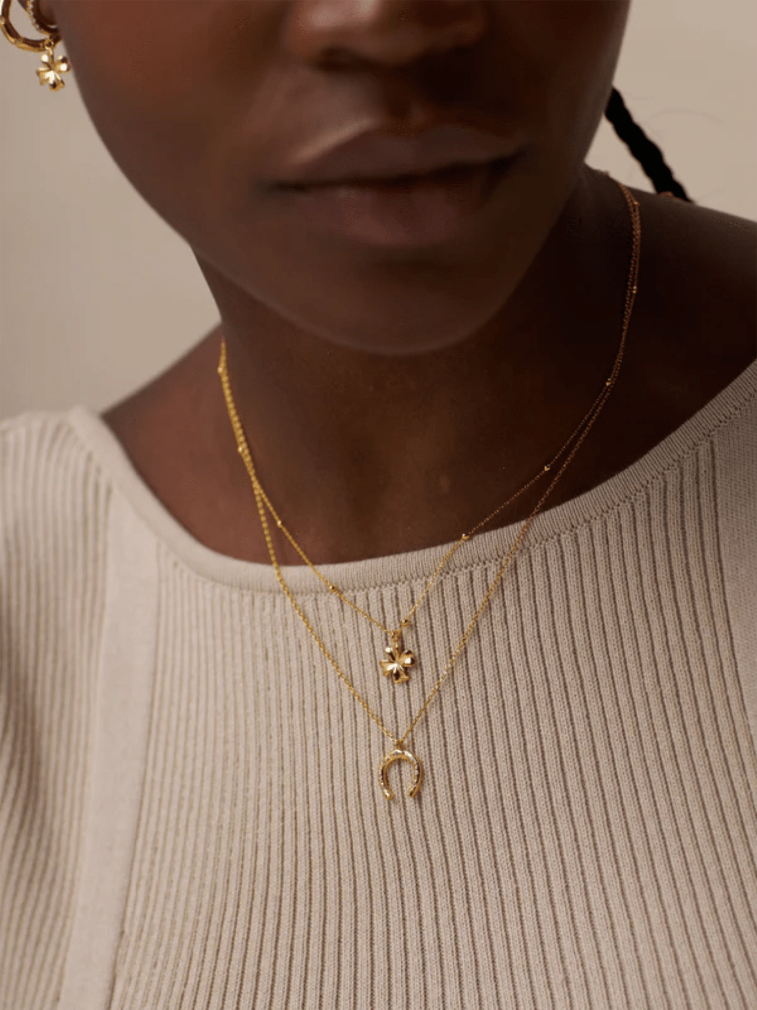 Clover Charm Necklace - Gold - at home