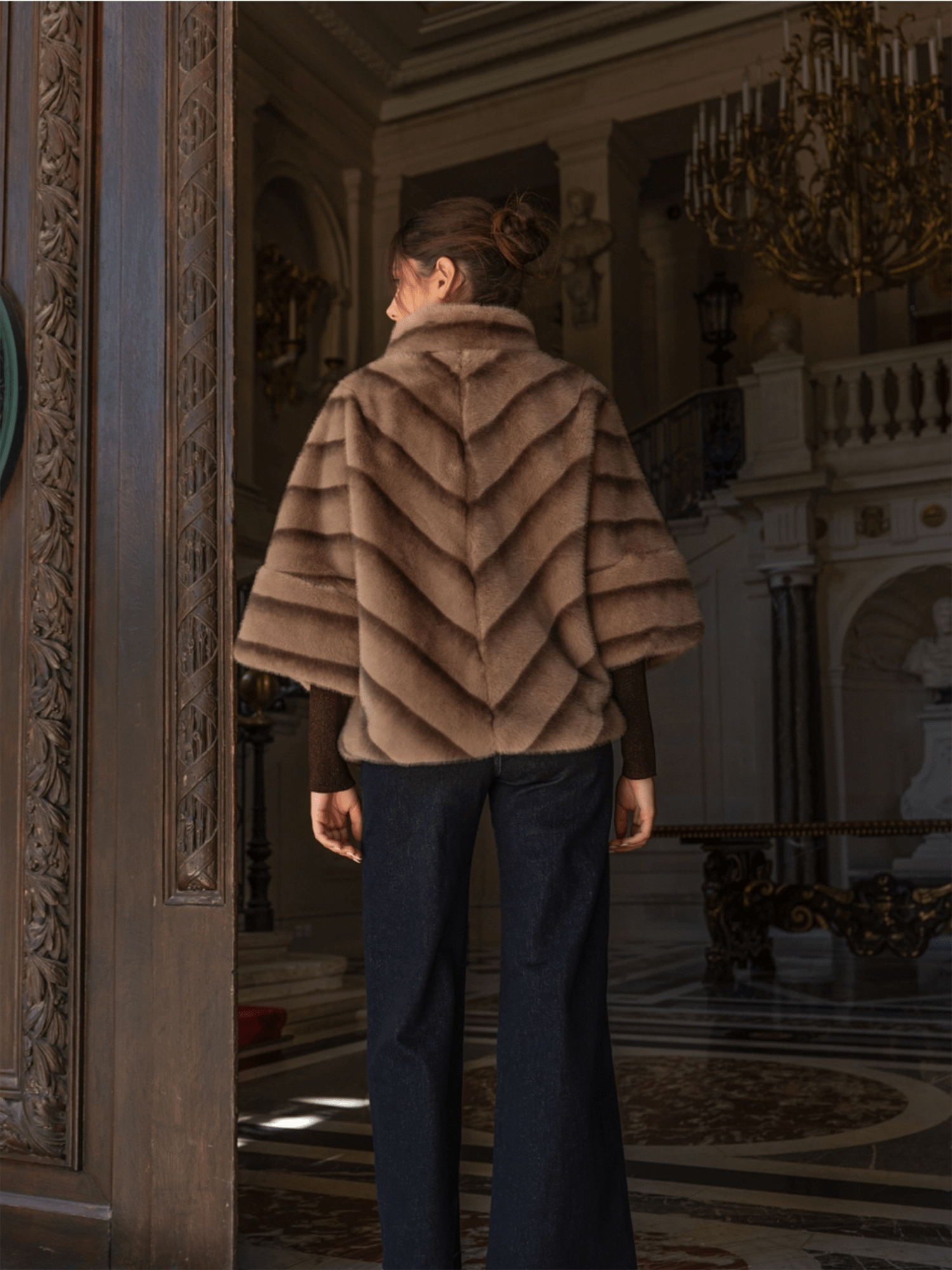 Copenhagen Faux Fur Cape Jacket - Taupe - at home