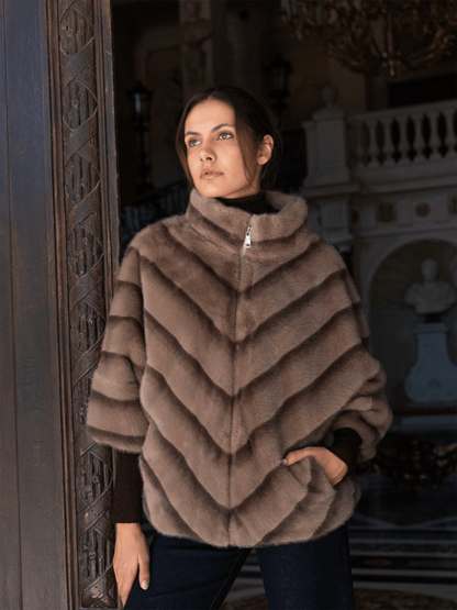 Copenhagen Faux Fur Cape Jacket - Taupe - at home