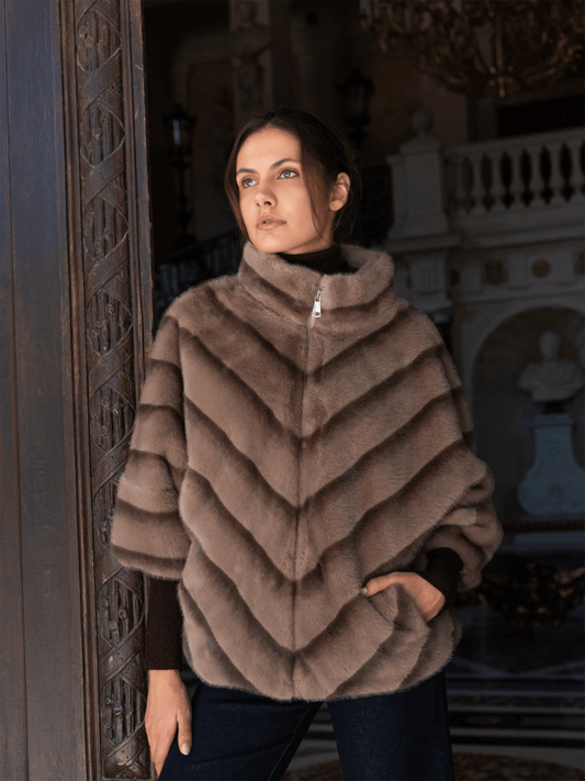 Copenhagen Faux Fur Cape Jacket - Taupe - at home