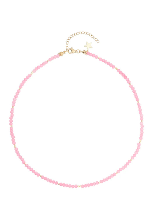 Crystal Bead Necklace 3mm - Sparkled Geranium Pink - at home