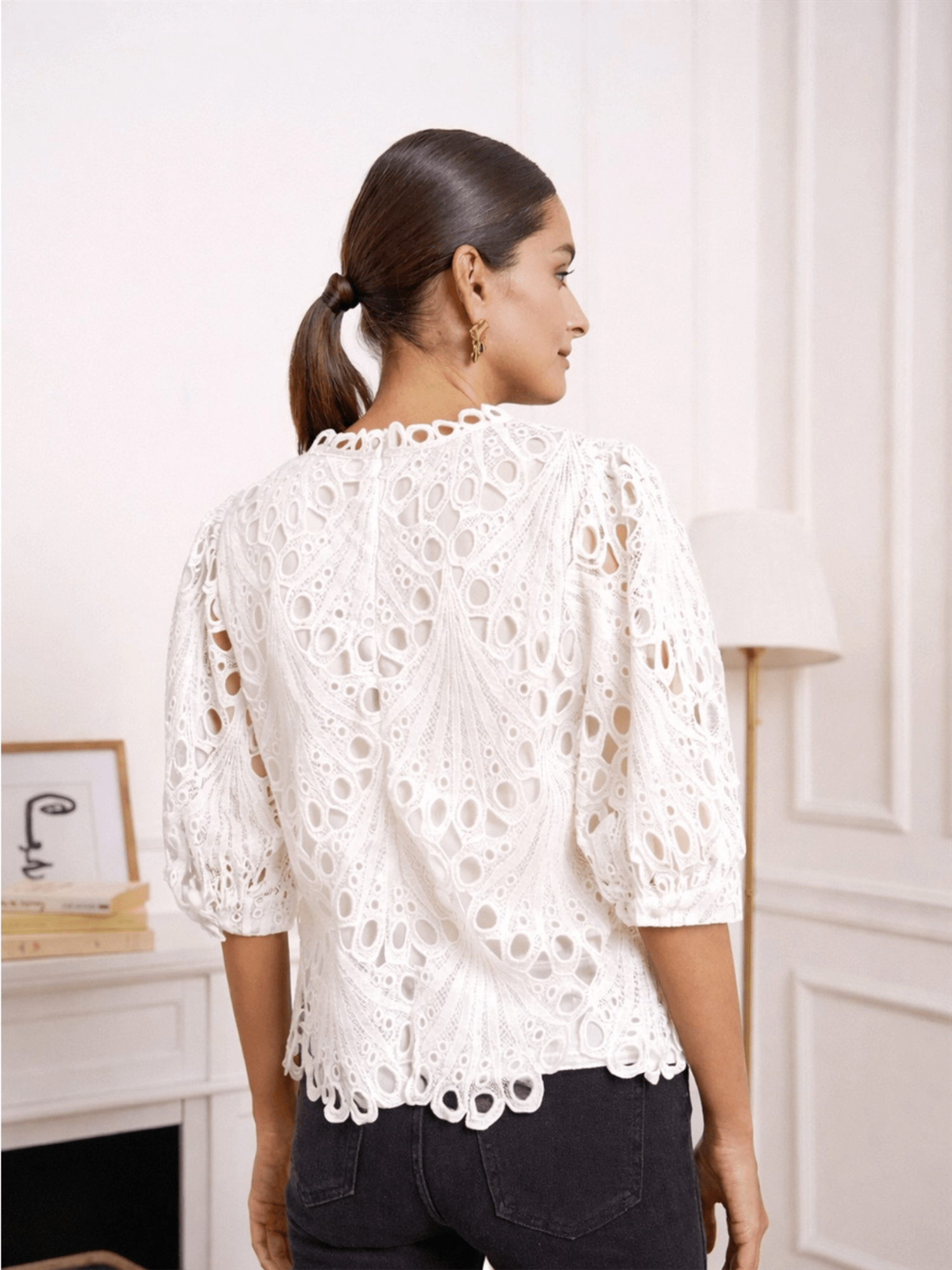 Daisy Lace Top - White - at home