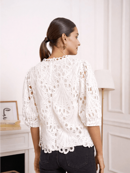 Daisy Lace Top - White - at home