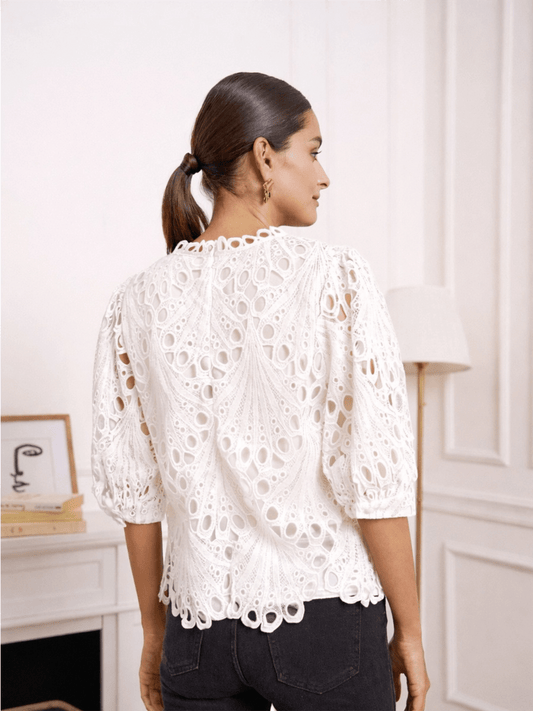 Daisy Lace Top - White - at home