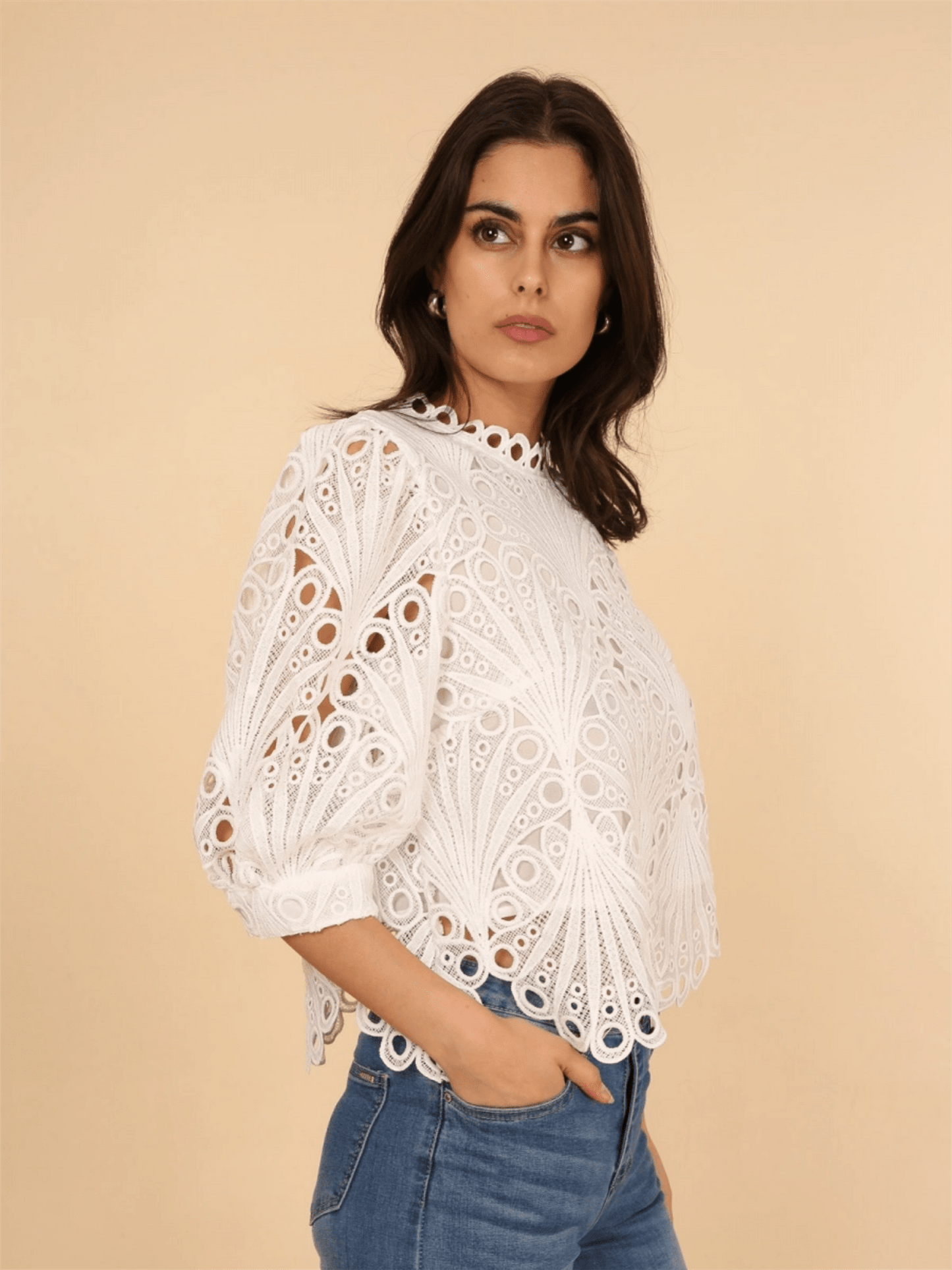 Daisy Lace Top - White - at home