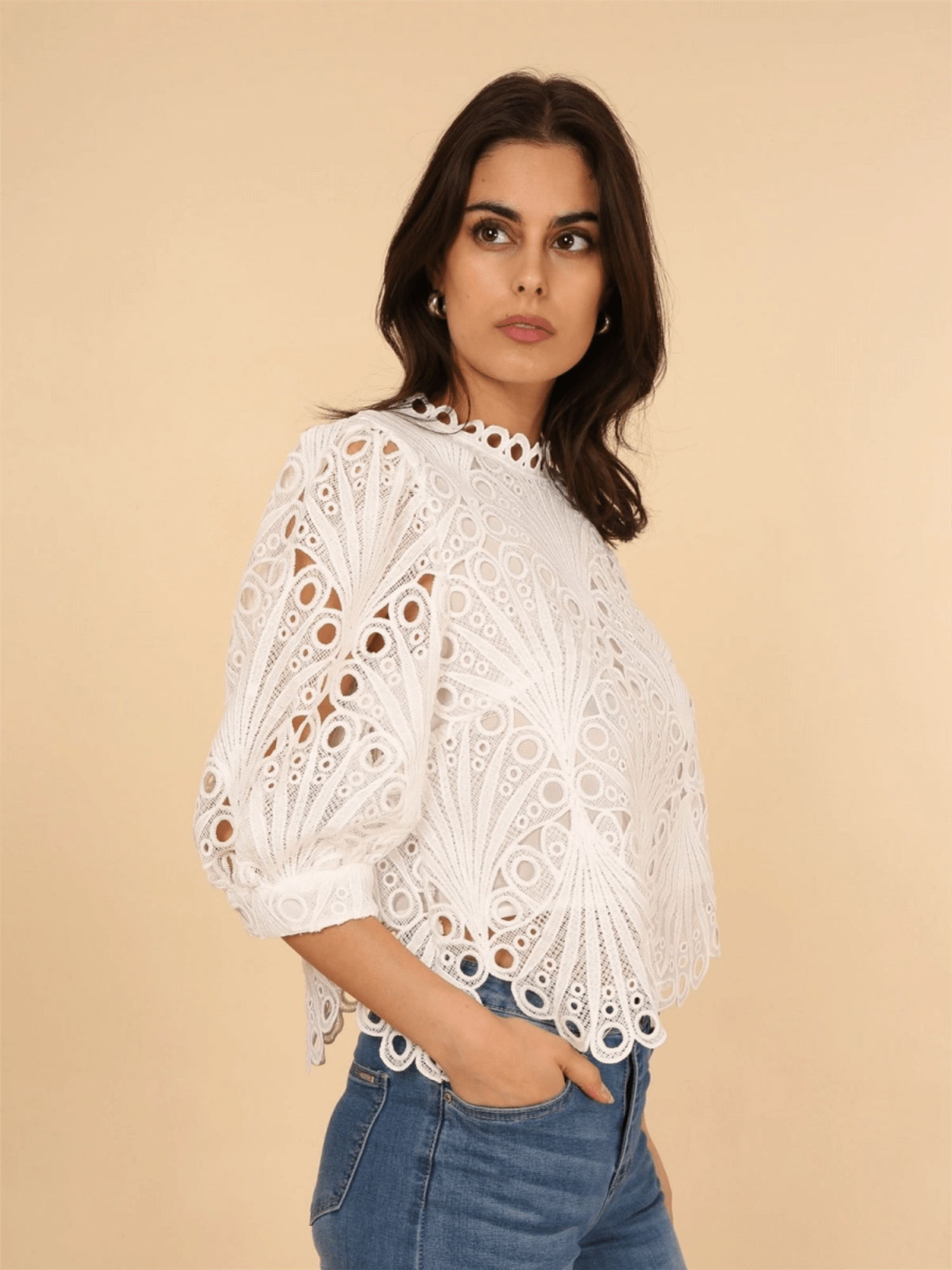 Daisy Lace Top - White - at home