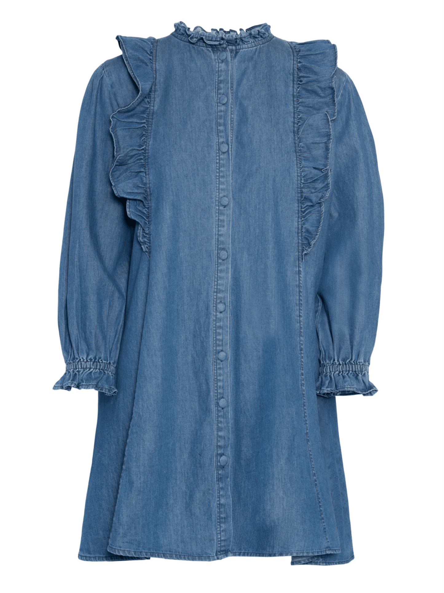 Denim Dress Ruffle - Denim - at home