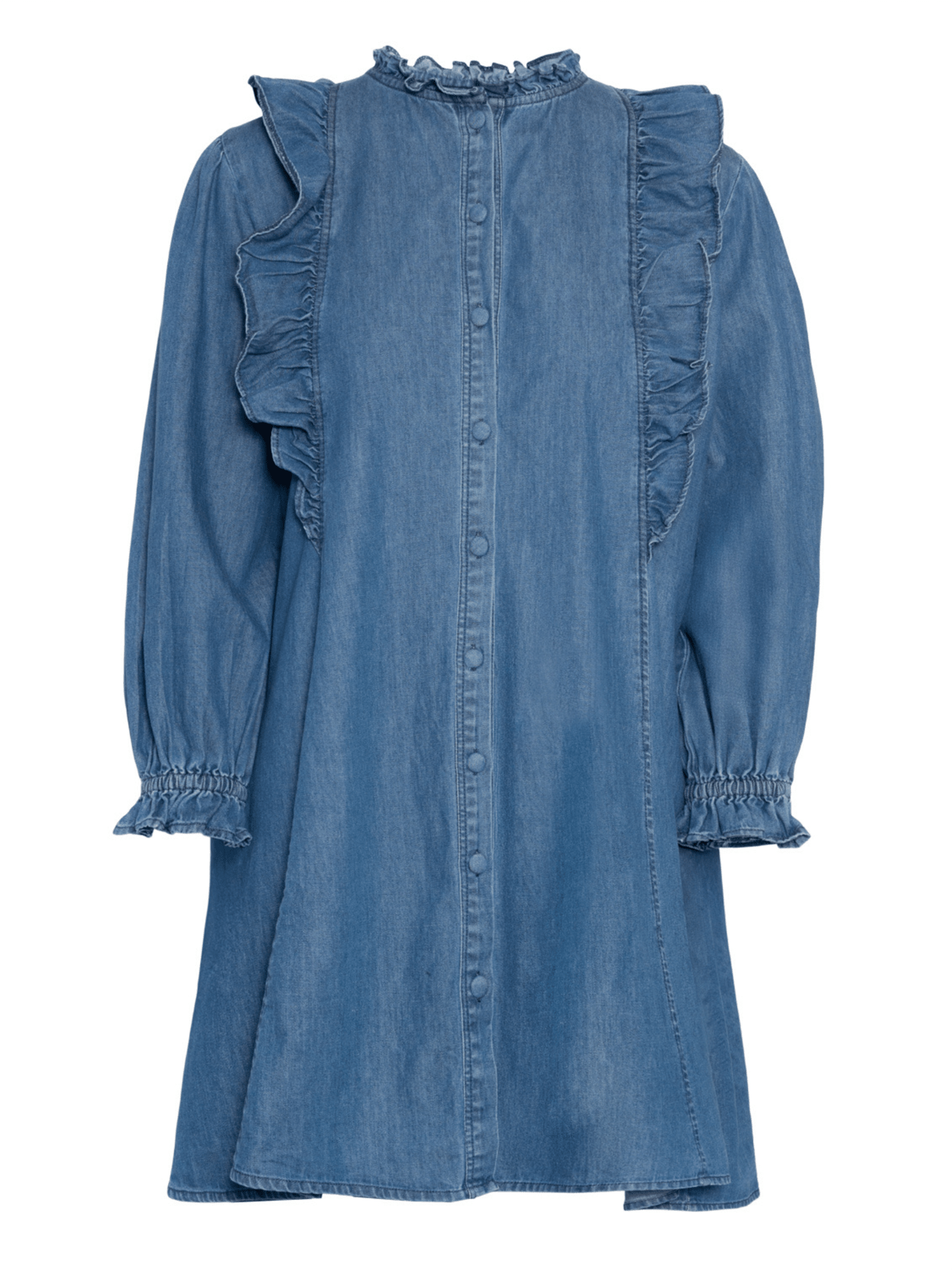 Denim Dress Ruffle - Denim - at home