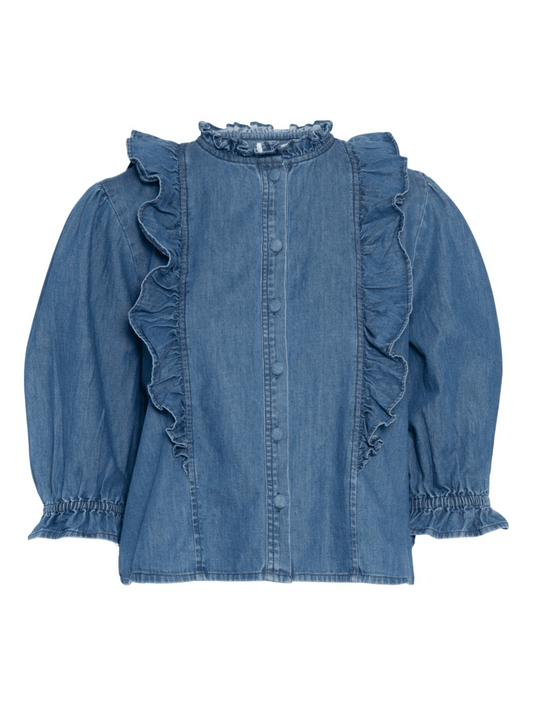 Denim Top Ruffle - Denim - at home