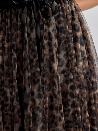 Aria Long Tulle Skirt - Leopard