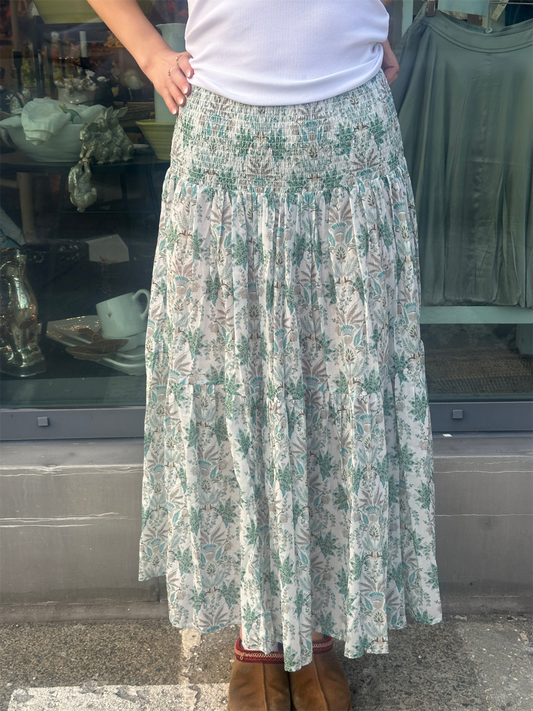 Smocking Skirt - Green Leaf Print