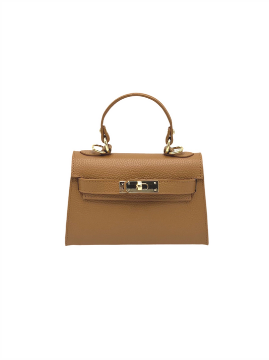 Genuine Leather Flap Handbag XS - Camel