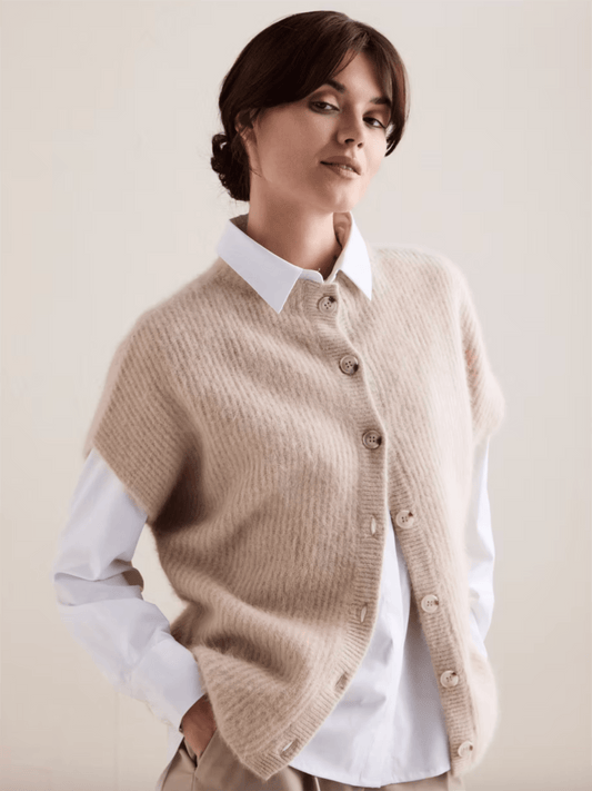 Eleanor Raccoon Cardigan - Light Beige - at home