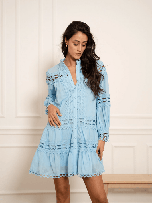 Eliie Short Dress - Sky Blue - at home