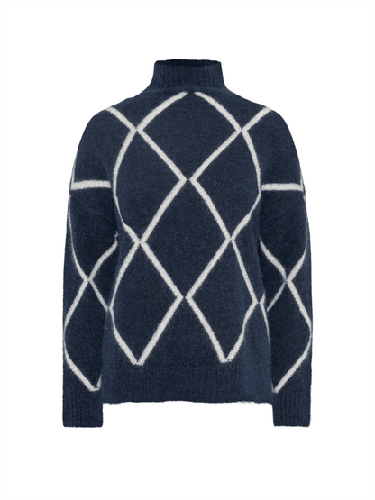 Elly Check Sweater - Navy - at home