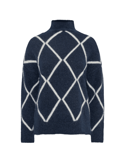 Elly Check Sweater - Navy - at home