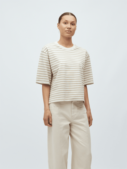 Emrys - M T-shirt - Island Fossil Stripe - at home