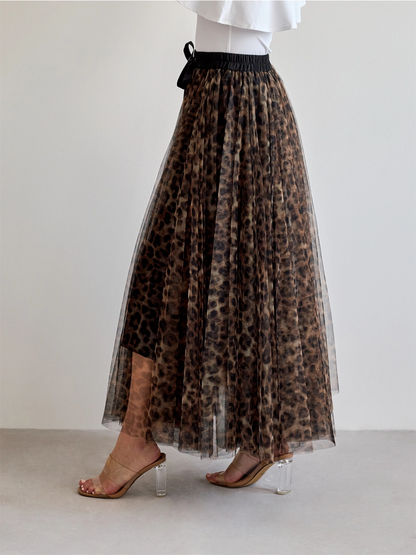 Aria Long Tulle Skirt - Leopard