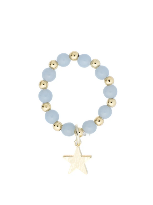 Stone Bead Ring 4mm W/Star Charm - Blue