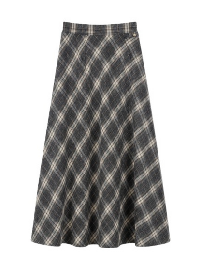 Check Skirt Long - Grey