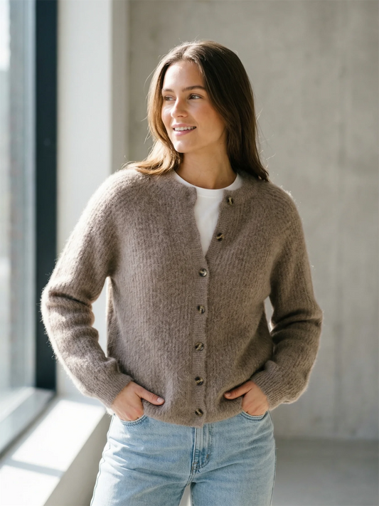 Nina Raccoon Cardigan-  Mocha Brown