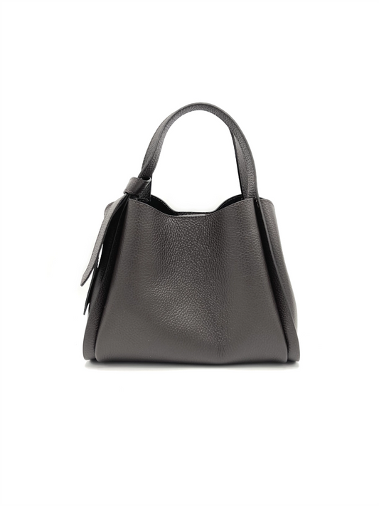 Genuine Leather Knot Handbag S - Dark Brown