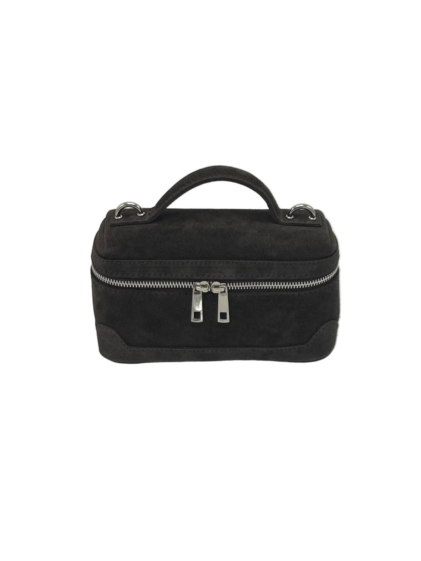 Suede Leather Box Handbag S - Dark Brown