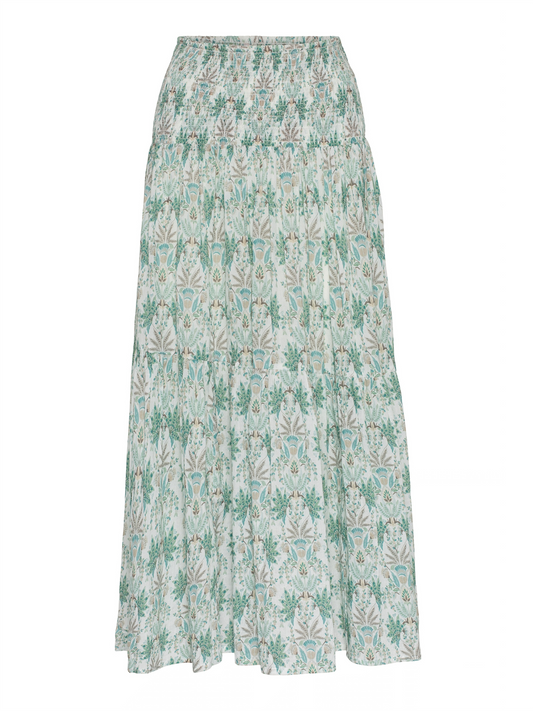 Smocking Skirt - Green Leaf Print