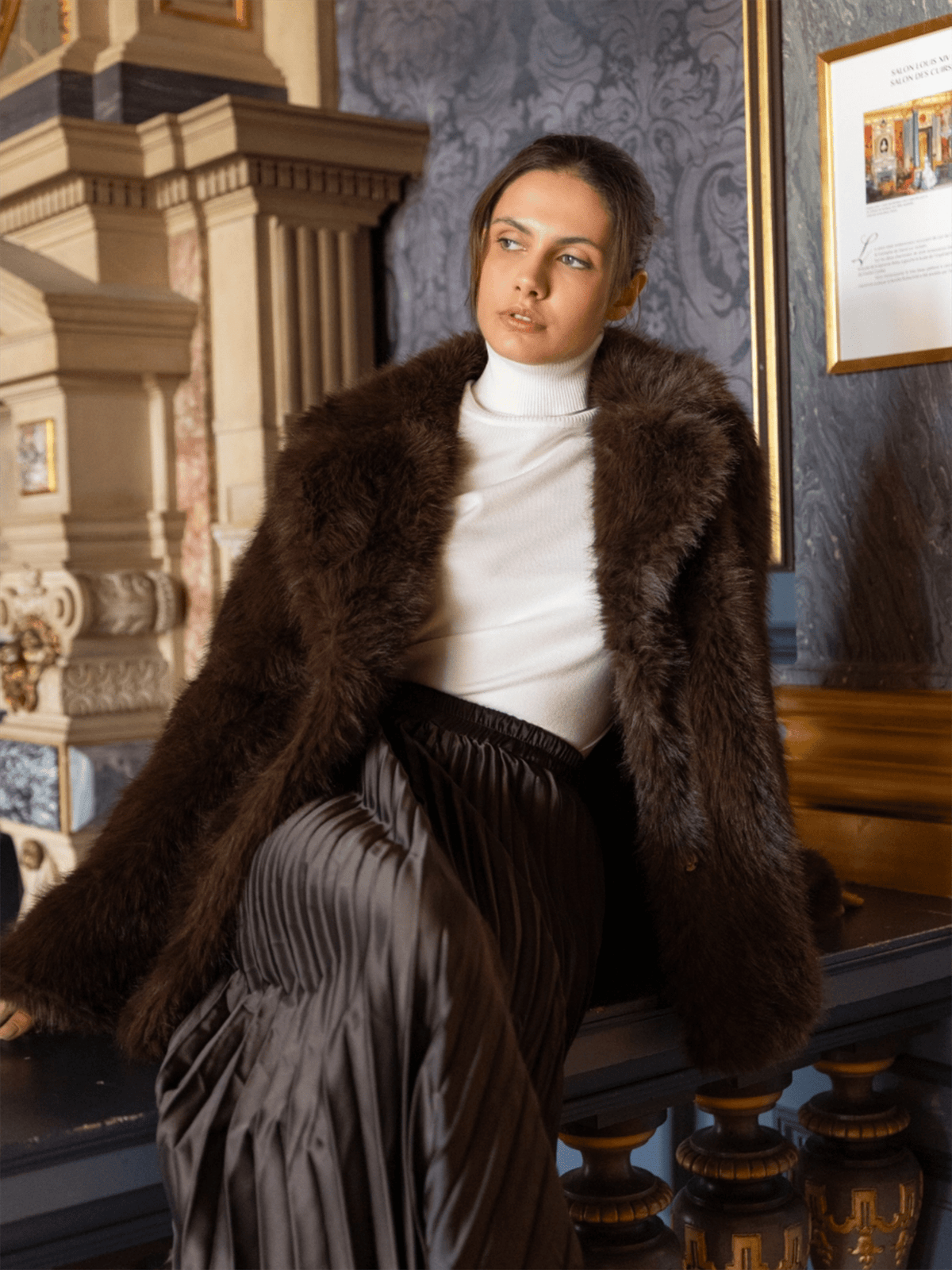 Faux Fur Coat Jacket - Choco - at home