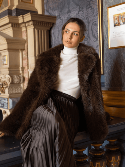 Faux Fur Coat Jacket - Choco - at home