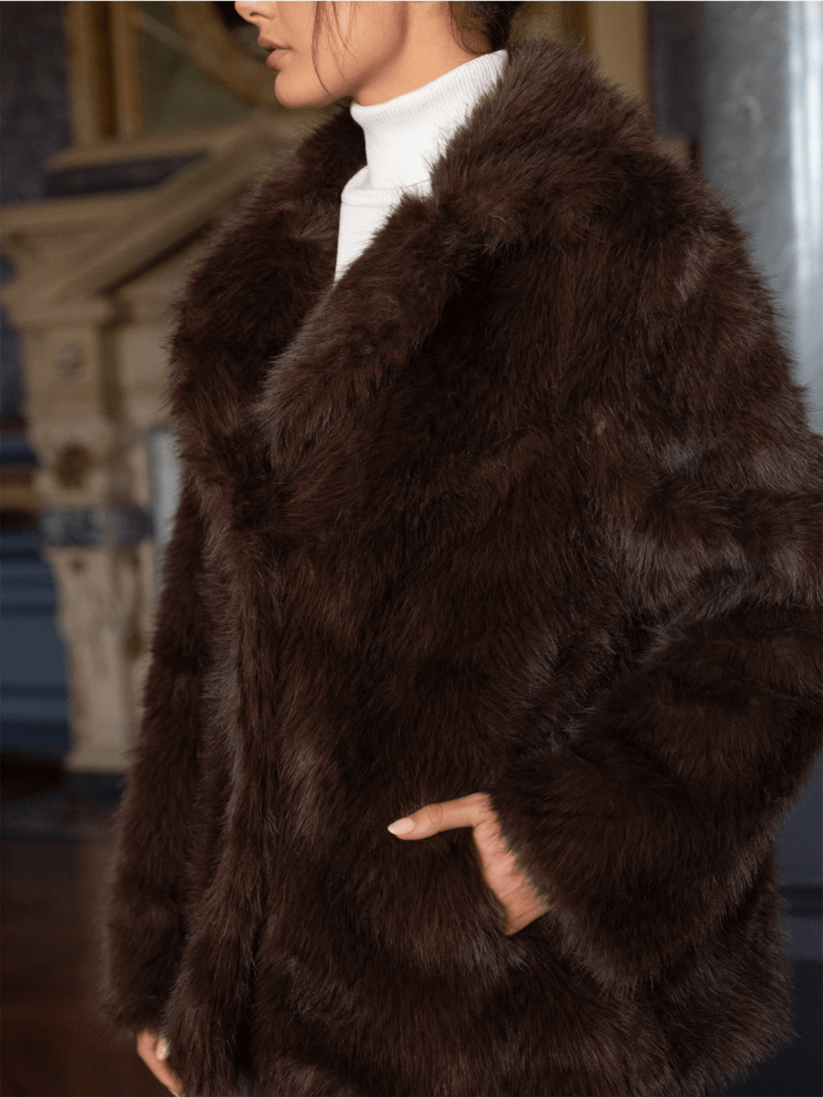 Faux Fur Coat Jacket - Choco - at home