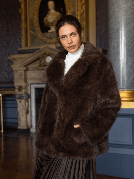 Faux Fur Coat Jacket - Choco - at home